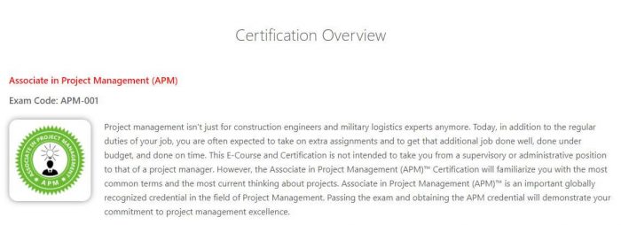APM - Project management certification