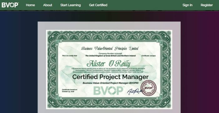 BVOP project management certification
