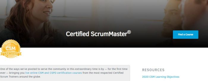 Certified scrum master - project management certification