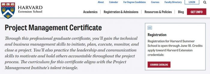 Harvard - project management certification
