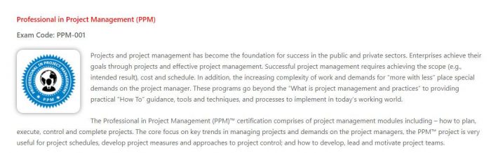 PPM - project management certification