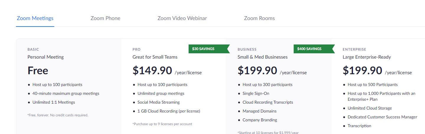 zoom pricing page